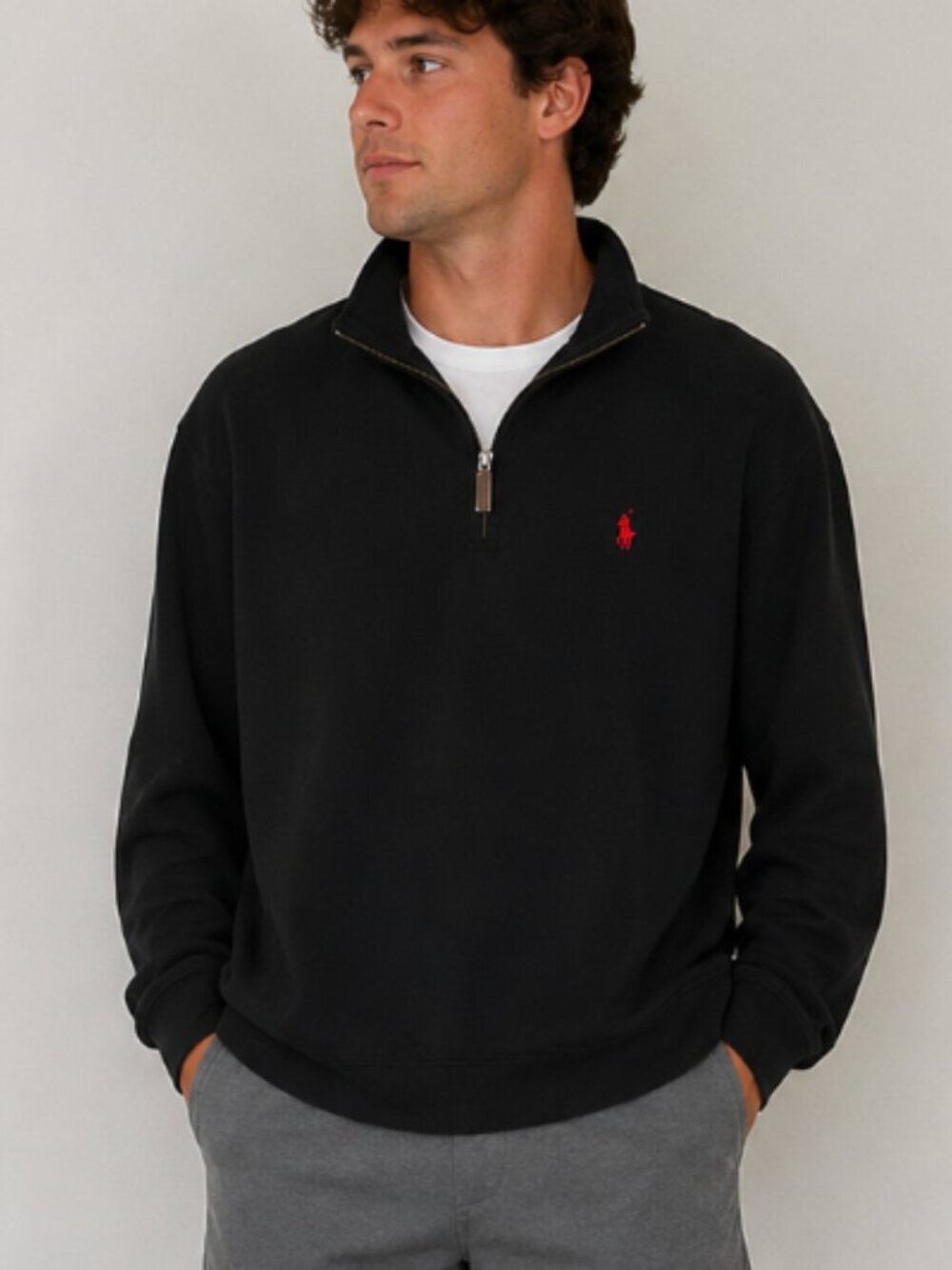 U.S. Polo Assn. Black Quarter Zip Pullover Sweater XL Red Pony Logo Fleece